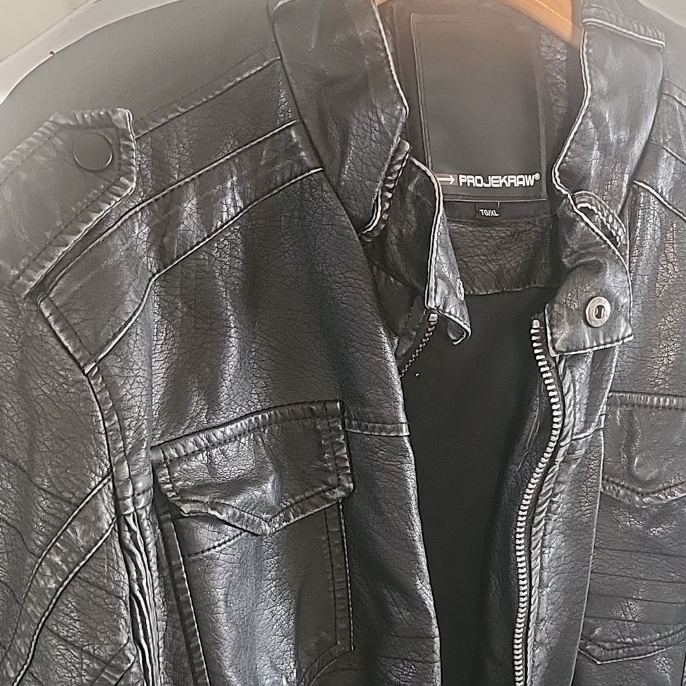 Men's Black Vegan Leather Jacket by Projek Raw